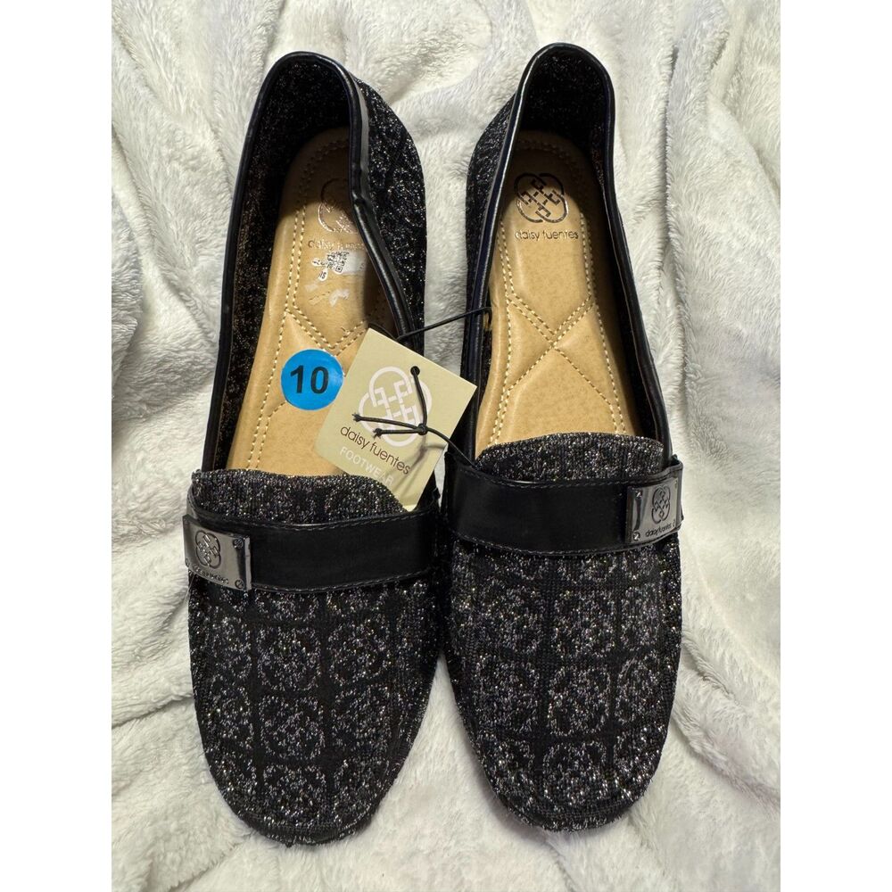 Daisy Fuentes Dellen Black Metallic Loafers – Women's Size 10 – New